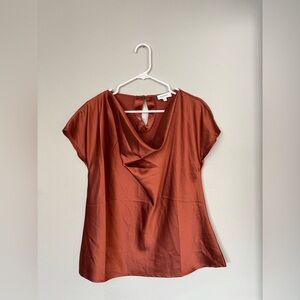 Bohme Cowl Neck Women’s Satin Burnt Orange Short Sleeve Blouse size medium